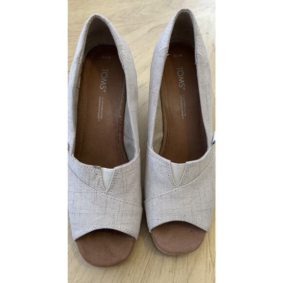 TOMS Classic Espadrille Wedge 7.5 Cork Platform Open Toe Crosshatch Jacquard - Picture 11 of 14